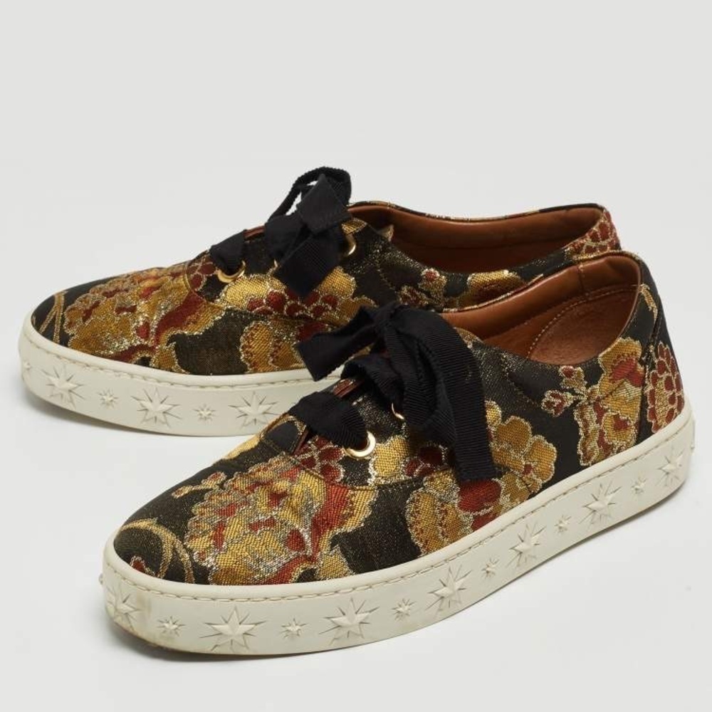 Aquazzura / Crosby  Floral sneakers in oriental rose jacquard brocade 37.5 7.5
